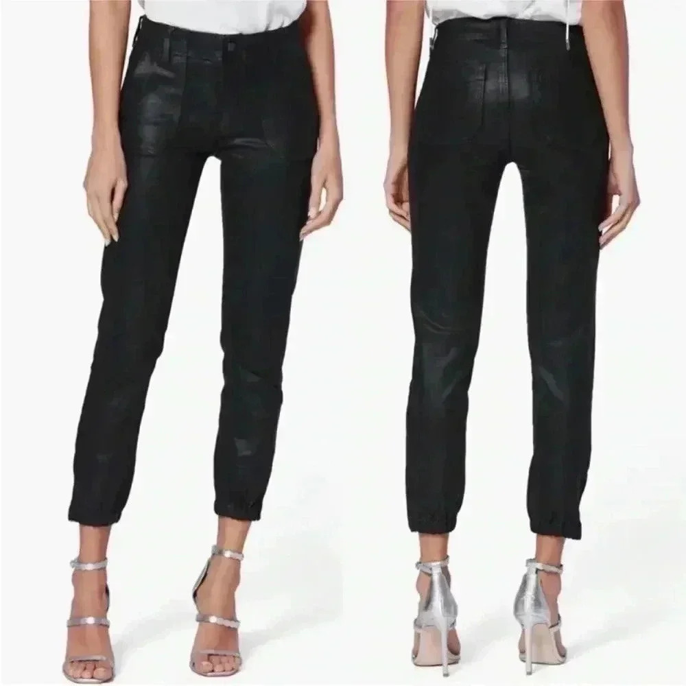 Paige Mayslie Jogger Pants in Black Fog Luxe Coated Sz 23